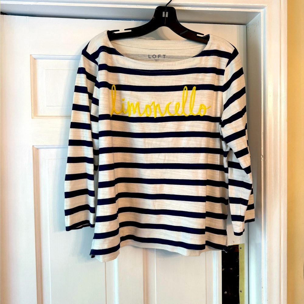 Striped Long Sleeve Top with Yellow Text
